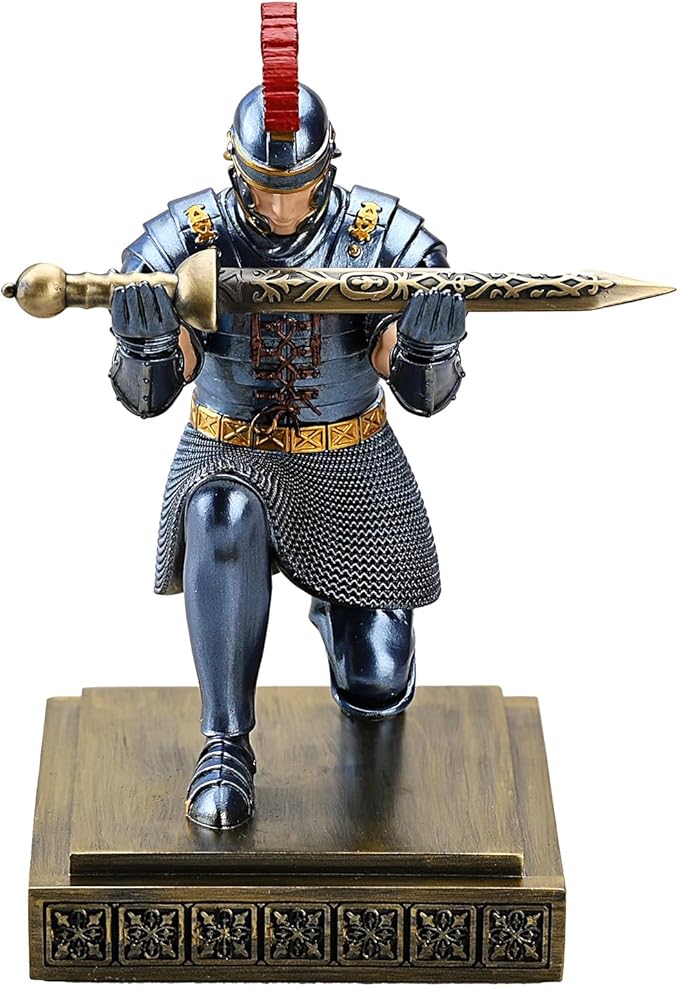 Roman Praetorian Warrior Knight Pen Holder Desk Ornament Resin Pencil Holder Desk Accessories and Organizer for Office with a Letter Opener (Blue)-DeskLoop Office