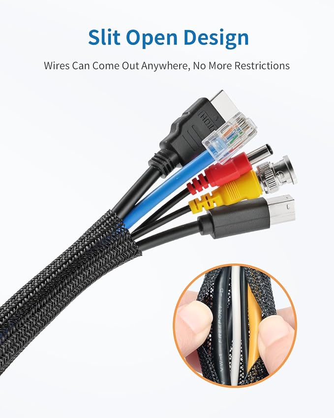 Yecaye 10ft - 1/2 inch Cable Sleeve Cord Protector, Split Braided Wire Loom - Image 3