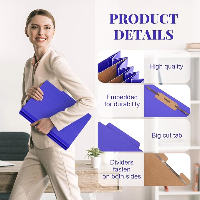 Skyygemm 12 Pcs Classification Folders Letter Size, 3 Divider Pressboard File - Image 3