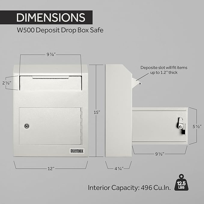 Drop Box Deposit Safe 12 x 4 x 15” Heavy Duty Steel Wall Mount Mailbox for Mail, Letters, Checks, Keys, Cash and more for Home, Office & Commercial Use (W500) (Gray)-DeskLoop Office