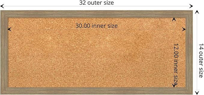 Amanti Art Natural Cork Board for Wall, 14x32 Vision Board with Brown Wood Frame, Medium Corkboard Office Decor for Home Organization, Casual Corkboard Pinboard to display items for home organization-DeskLoop Office