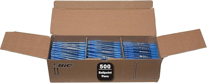 BIC Round Stic Xtra Life Blue Ballpoint Pens, Medium Point, 500-Count Pack of by BIC