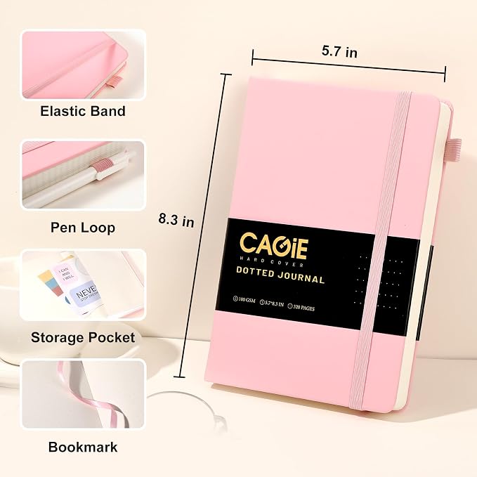 CAGIE Bullet Dotted Journal Notebook 320 Pages 100 GSM Paper Hardcover A5 Dot - Image 5
