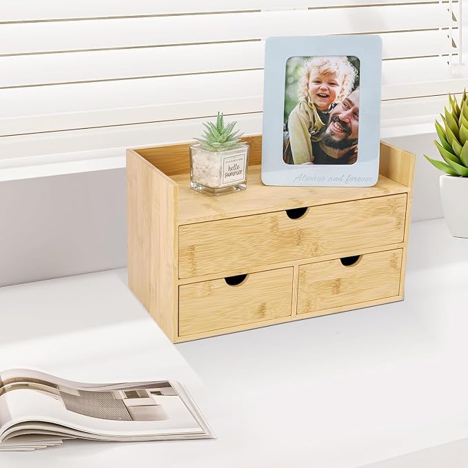 Charmewooden Bamboo Desk Organizer 3 Drawer - Image 6
