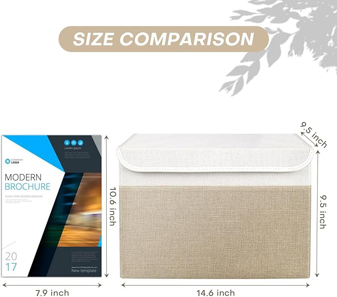 Large 22 Quart Linen Fabric Foldable Storage Bin Cube Organizer Basket with Flip-Top Lid & Handles, Clothes Blanket Box for Home, Office, Closet, Beige & White, 4 Pack 14.6 x 9.5 x 9.5”-DeskLoop Office