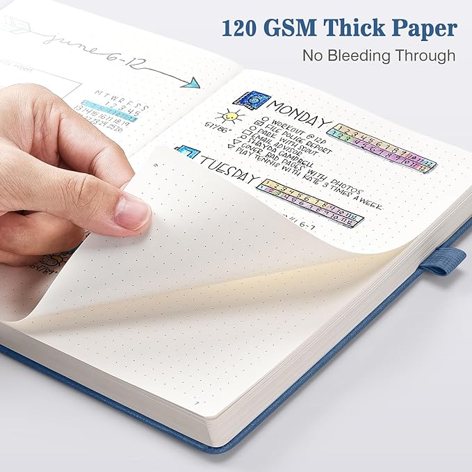 Bullet Dotted Journal Notebook 3 Pack, A5 Dotted Journal with 120gsm Paper, Leather Dotted Notebook, Hardcover Dot Grid Notebook Each with 156 Nmubered Pages, Dot Journal for Women, 5.75" × 8.38"-DeskLoop Office