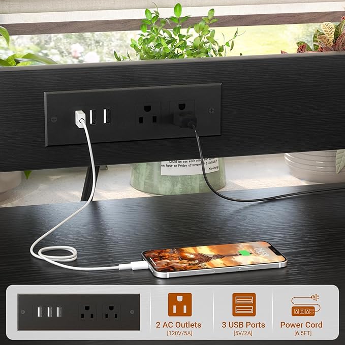 Homieasy Printer Stand with Charging Station, 29.1" x 22.8" Large 3D Printer Table with Filament Storage, Heavy Duty Rolling Printer Cart with 4-Tier Storage for Workshop/Office/Garage, Black-DeskLoop Office