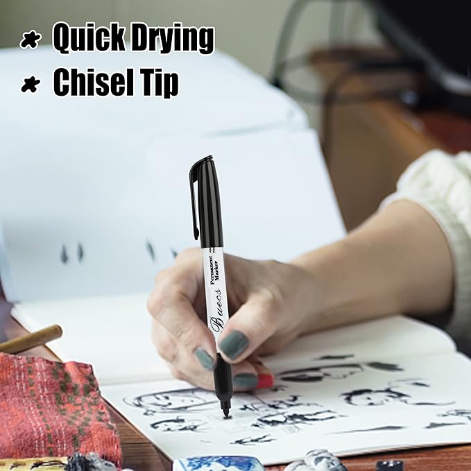 Permanent Markers, 80 Count Black Permanent Markers, Fine Point, Waterproof & Smear Proof Markers, Quick Drying, Office Supplies for School, Office, Home-DeskLoop Office