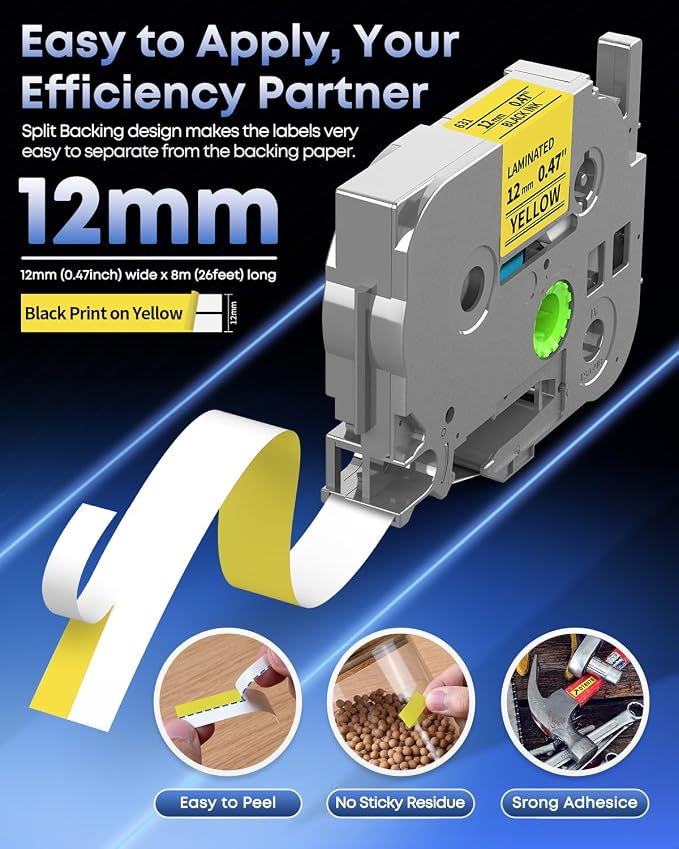 TZe TZ Tape 12mm 0.47 Laminated Yellow TZe-631 Replace - Image 2