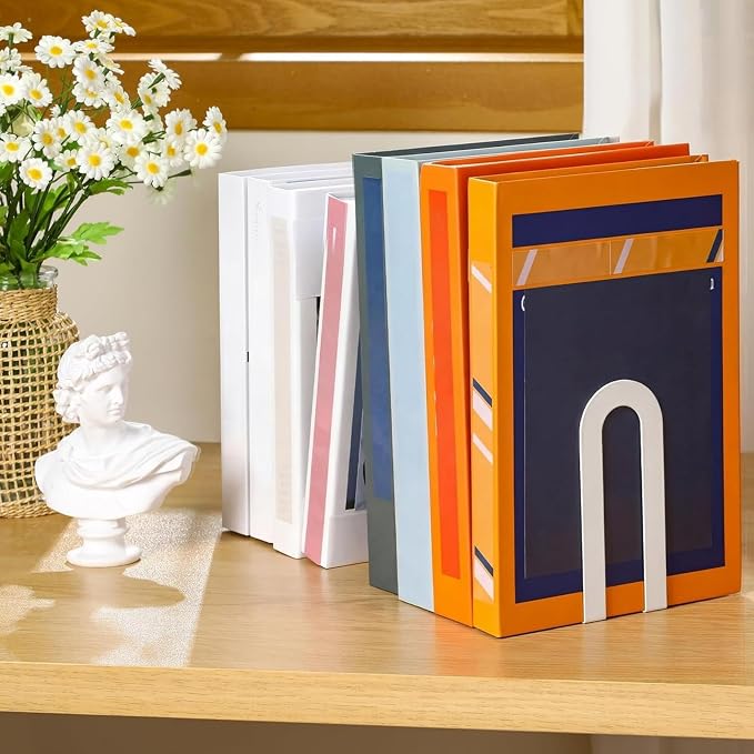 Chunful 2 Pcs White Modern Metal Book Ends - Image 4