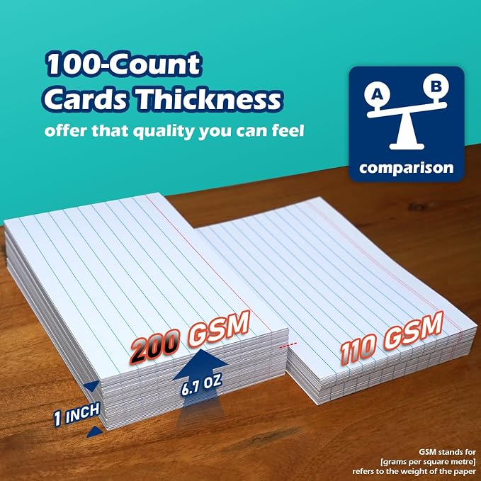 Index Cards 3x5 Lined Ruled Flash Note Cards 3" x 5", 200 GSM Heavy Weight - Image 6