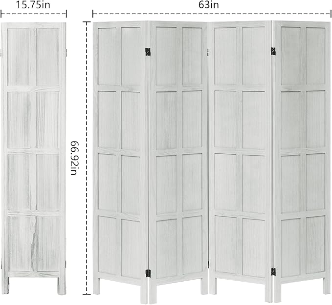 Leesinwing Wood Room Divider 4 Panel Folding Privacy Screen, Classic 5.6Ft - Image 5