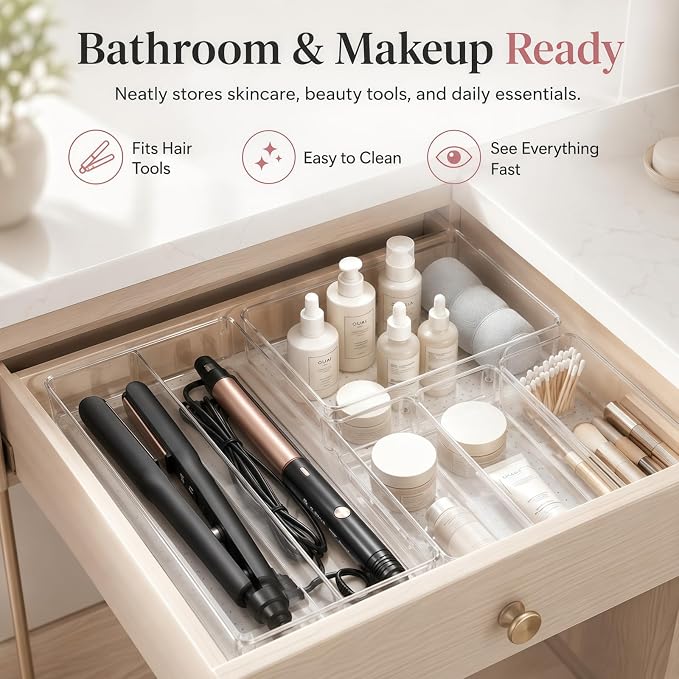 8 Pack Large Clear Plastic Drawer Organizer Bins - Image 6