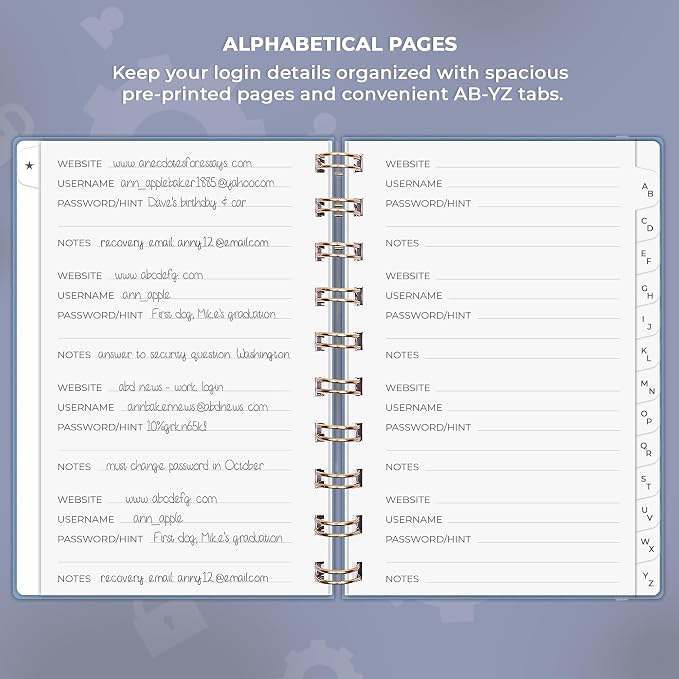 Clever Fox Password Book Spiral – Mini Internet Address & Password Organizer - Image 3