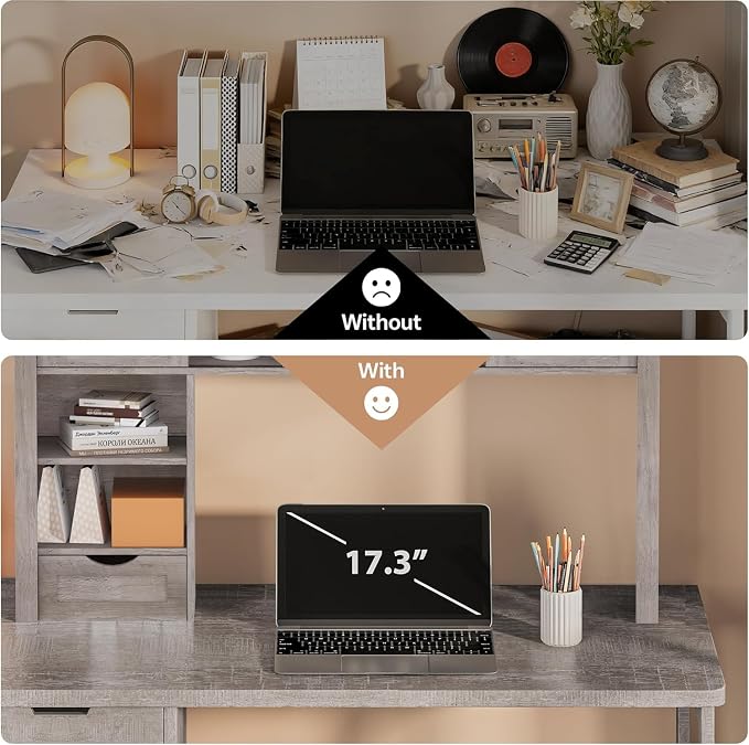 Large Desktop Bookshelf with Sliding Barn Door, 47.2''W Desk Shelf Display Rack - Image 6