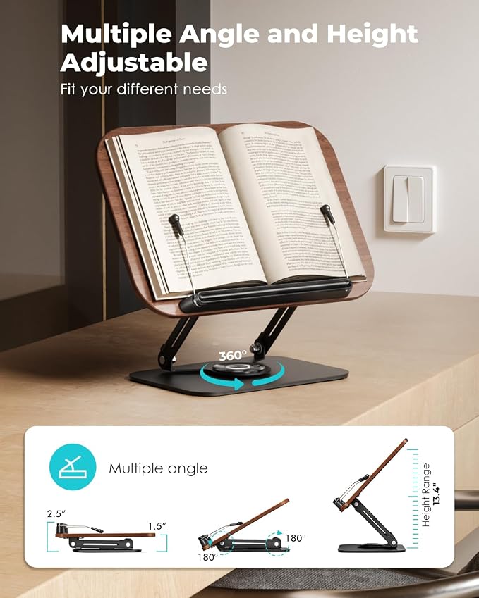 Viozon Book Stand for Reading, Book Holder, Height&Angle Adjustable, 360° - Image 4