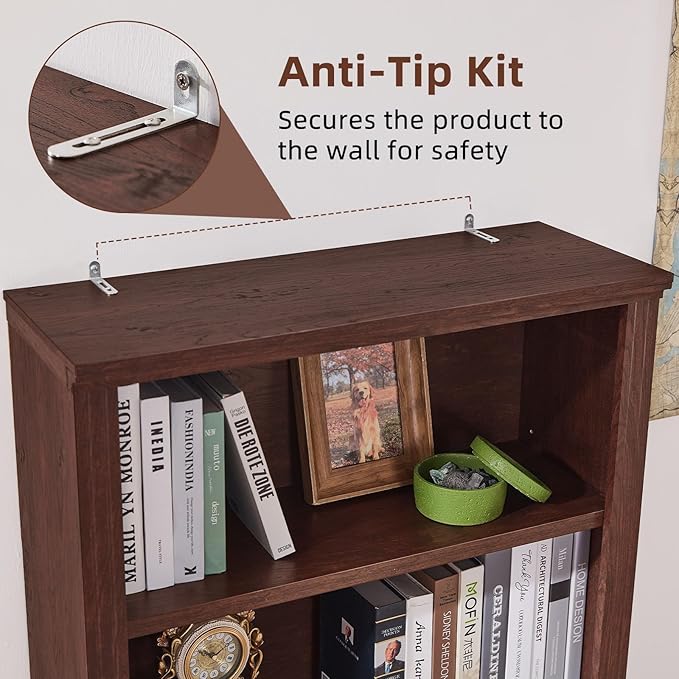 RWYHG 70" Walnut Tall Bookshelf, 5-Tier Thick Wooden Book Shelf - Image 7