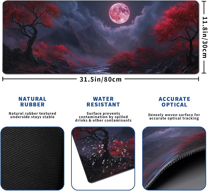 Darkness Red Moon Mouse Pad Abstract Red Mouse Pad 31.5x11.8 Inch Texture - Image 3