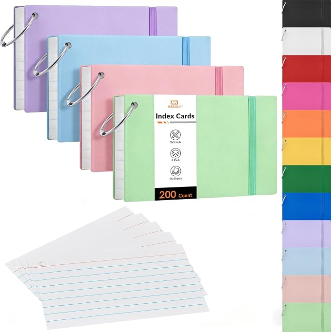 NEEWAY Ruled Index Cards with Ring 3x5 Inches, Flash Cards with Rings by NEEWAY