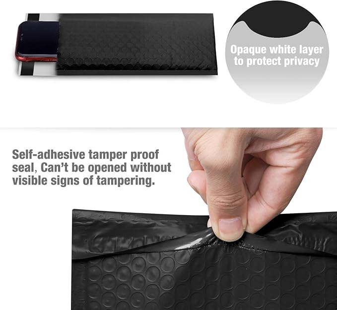 Fuxury Bubble Mailers 4x8 Inch 50 Pack Black Padded Envelopes, Self-Seal - Image 3
