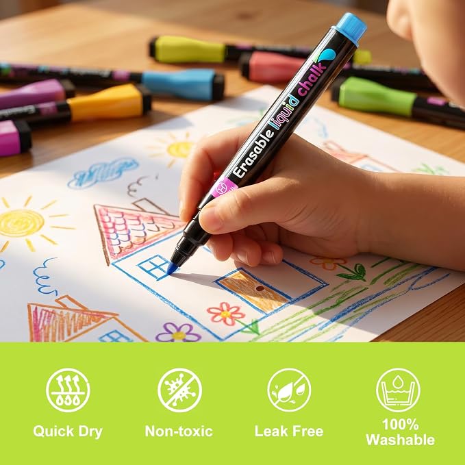 Erasable Markers for LED Acrylic Board, 9 Pack Magnetic Neon Chalk Markers 3mm - Image 5