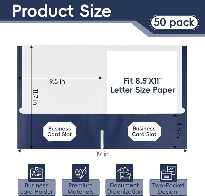 VZCPYTPM 50 Pack Navy Blue Folders - Image 2