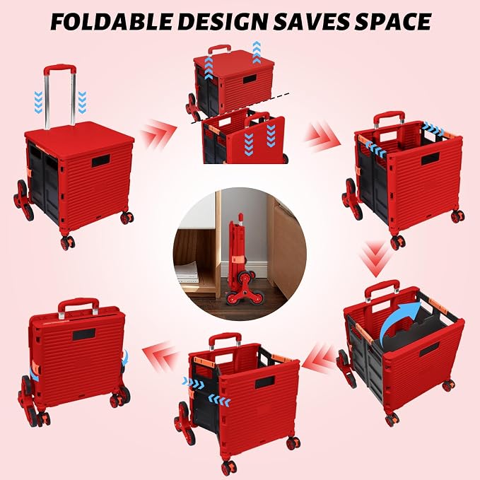 FELICON SELORSS Folding Utility Climber Cart Portable Rolling Crate-Red | Stair - Image 4