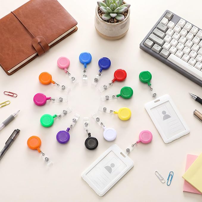 Harloon 150 Pcs Retractable Badge Reel Teacher Clips Holder Mixed Solid Color - Image 4
