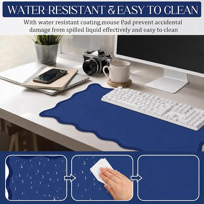 Hahafelt Scalloped Desk Mat Large Desk Pad Cute Coquette Table Mat Back to - Image 5