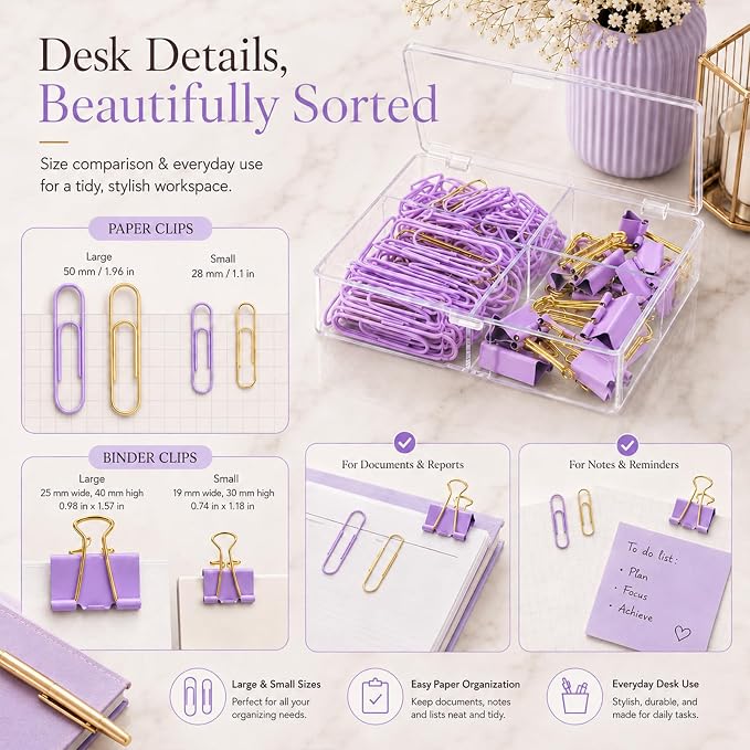Cute Paper Clips Binder Clips Combo Set, Cute Office Supplies Set - Image 3
