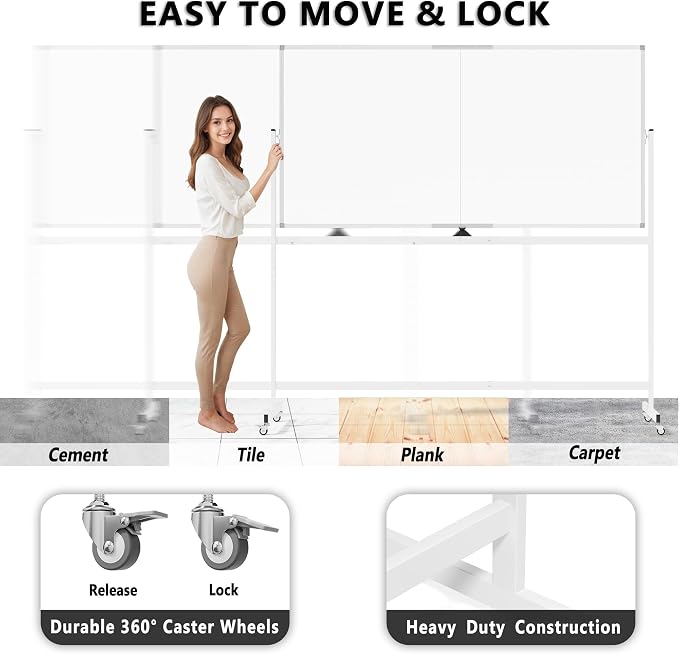 Large Rolling Whiteboard on Wheels - Image 4