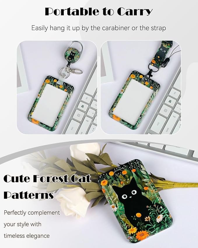 Uniclife Fashionable Sliding Badge Holder Forest Cat Pattern Plastic Card Holder - Image 4