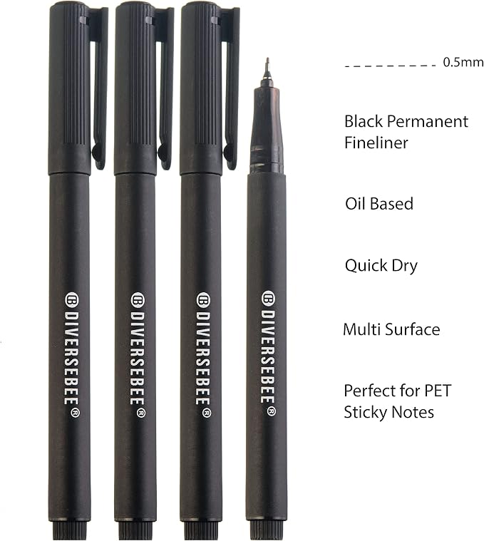 DIVERSEBEE Fine Tip Permanent Pens, 4 Pack Quick Dry Markers, Transparent - Image 2