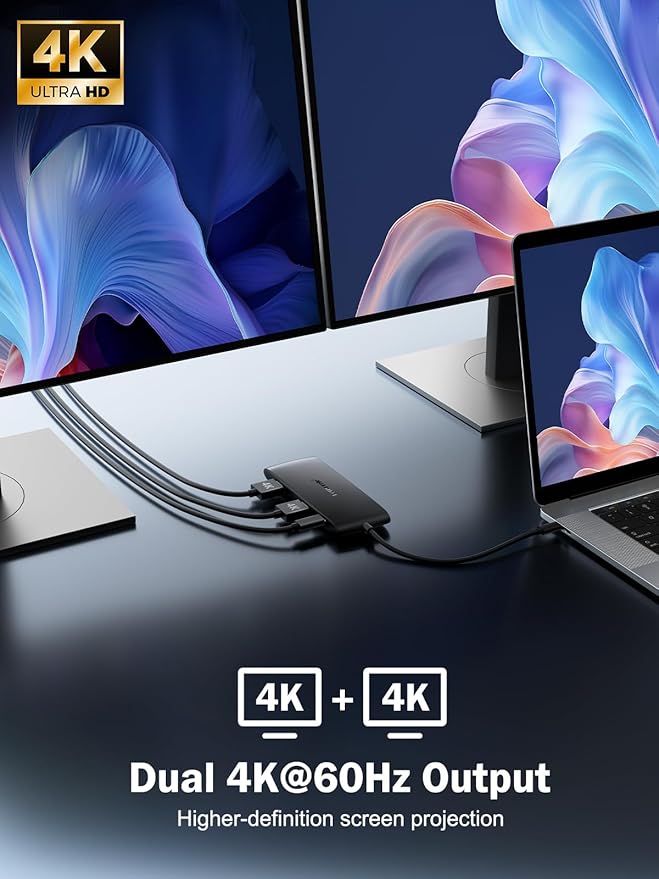 Lemorele Docking Station Dual Monitor 4K 60Hz, 7 in 1 USB C Dongle Multiport Hub Adapter w/2 HDMI + 1 USB 3.0+ 3 USB 2.0+ 1 PD 100W, for MacBook/Dell/HP/Lenovo ThinkPad Type-C Laptop-DeskLoop Office
