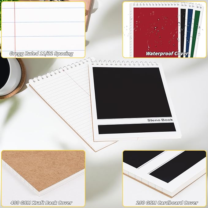 16 Pack Steno Pads 6 x 9 in Top Spiral Notebook Bulk Pack 4 Classic Color Note - Image 4