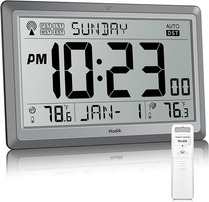 Wall Clock Atomic with Indoor Outdoor Temperature Battery Powered, Easy Reading - Image 7