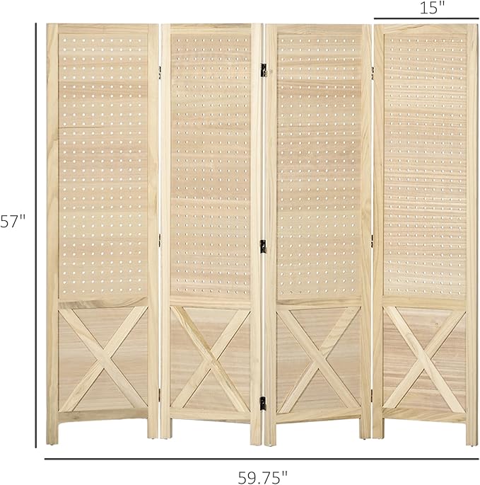 NicBex Room Divider 4 Panel Room Dividers with Pegboard Design Partition Room Dividers and Folding Privacy Screens 4.7 FT Wall Divider for Home, Office, Room Separation,59.75"W x 0.75"D x 57"H,Natural-DeskLoop Office