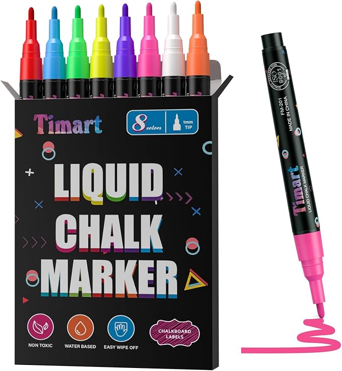 Timart Extra Fine Tip Chalk Markers, Liquid Chalk Pens by Timart