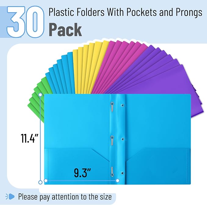 Mr. Pen- Plastic Folders with Pockets and Prongs, 30 Pack, Tear Resistant - Image 2