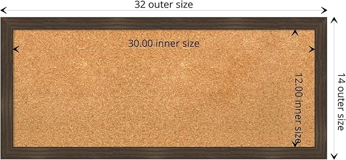 Amanti Art Natural Cork Board for Wall, 14x32 Vision Board with Brown Wood Frame, Medium Corkboard Office Decor for Home Organization, Casual Corkboard Pinboard to display items for home organization-DeskLoop Office