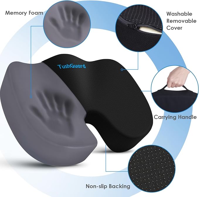 TushGuard Seat Cushion for Office Chair Memory Foam Non-Slip Cushion Back - Image 3