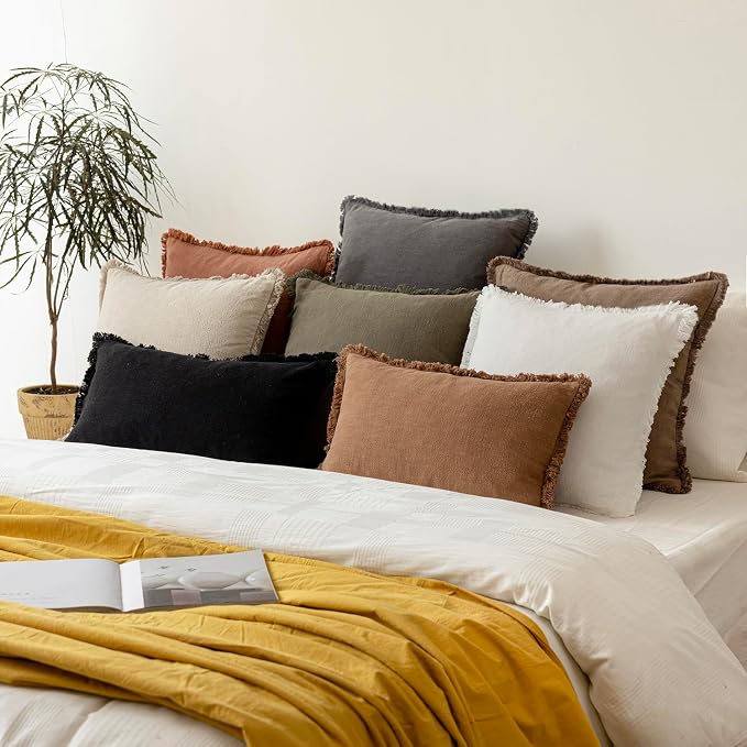 Foindtower Set of 2 Decorative Linen Fringe Lumbar Throw Pillow Covers Boho - Image 7