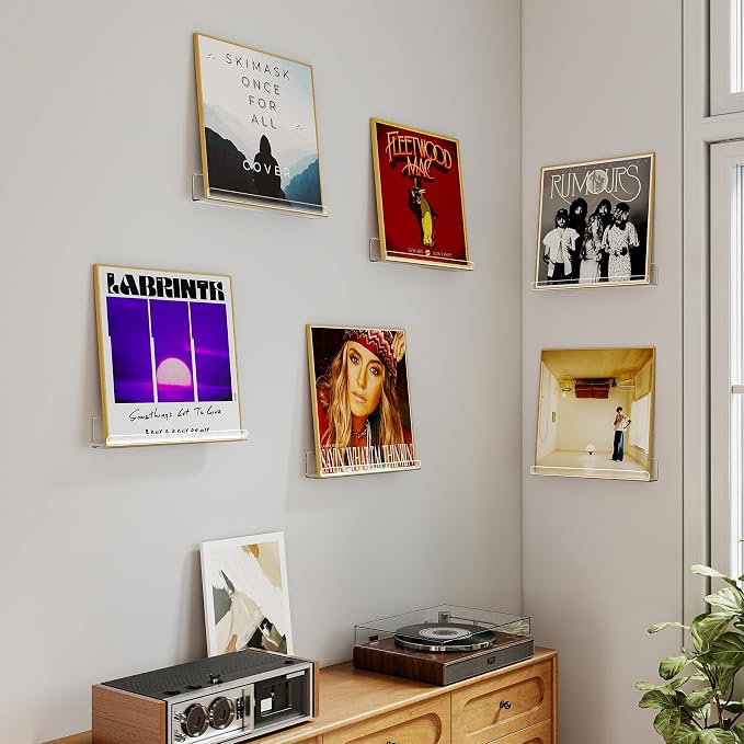 Laurensory Vinyl Record Shelf Wall Mount Shelves, 12 inch Clear Acrylic Vinyl - Image 4