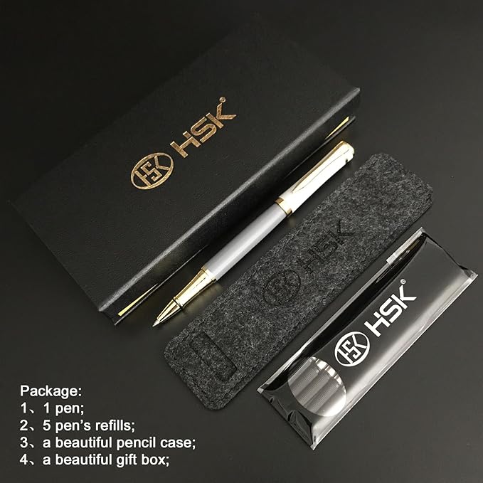 HSK Luxury Ballpoint Pens gift Pen Black Refill Line width 0.5mm,Best Ball Pen Gift Set for Men & Women Professional Executive,Office,Nice Pens Classy Gift Box (Grey)-DeskLoop Office