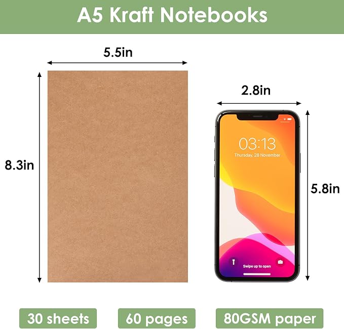 LABUK 48 Pack Lined Kraft Notebooks, A5 Journals Bulk, 8.3x5.5 Notebook Bulk - Image 2