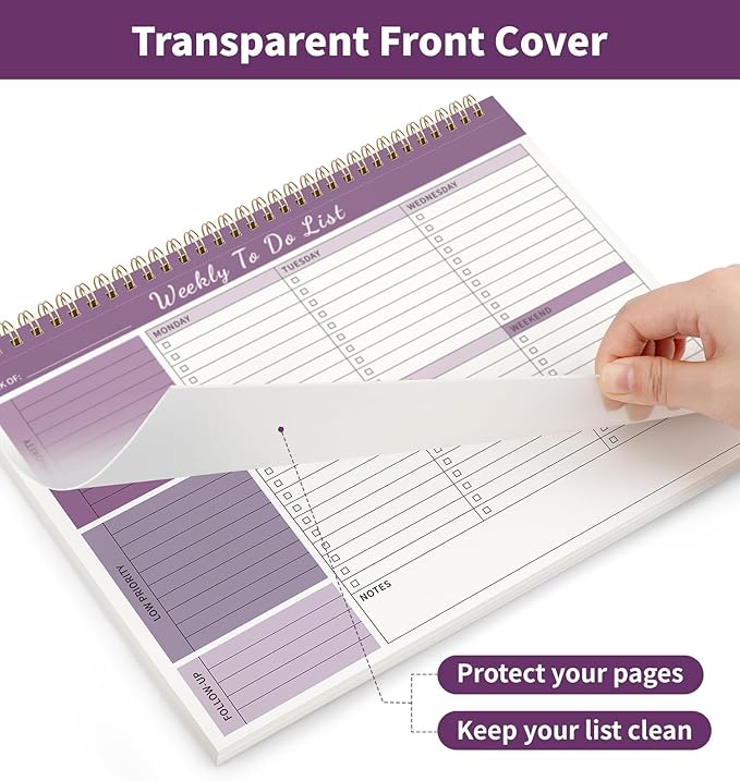 Weekly To Do List Notepad, 52 Undated Sheets （8.5"×11") Duplex-printed Weekly Planner Notepad For Work Home School Office Desk Accessories Supplies & Goal Setting Tasks - Purple-DeskLoop Office