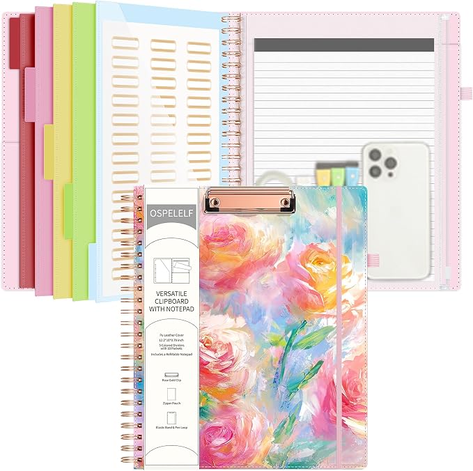 Ospelelf Pink Foldable Spiral Clipboard Folio by OspelelfOfficeSupplies