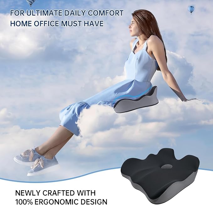 Seat Cushion, X-Large Memory Foam Office Chair Cushion, for Pressure Relief Sciatica & Pain Relief for Long Sitting Hours on Office/Home Chair, Car, Wheelchair-DeskLoop Office