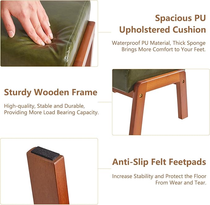 IBUYKE 10.2” H Small Foot Stool Ottoman, Rectangle PU Faux Leather Foot Rest with Padded Seat and Wood Legs, Modern Accent Ottoman Foot Rest for Living Room Bedroom Couch Office, Dark Green WBD013GR-DeskLoop Office