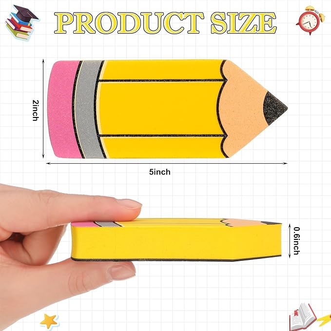 Kolldenn 8 Pcs Back to School Pencil Shaped Magnetic Dry Erase Erasers - Image 2